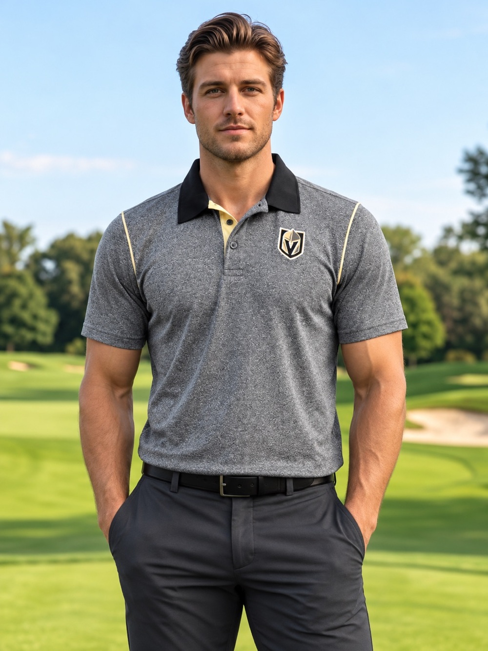 Vegas Golden Knights NHL Men’s Heather Gray Performance Polo